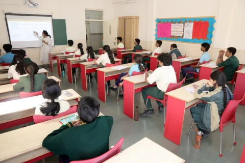 Students in a CBSE classroom at AECS Magnolia Maaruti, Bangalore.