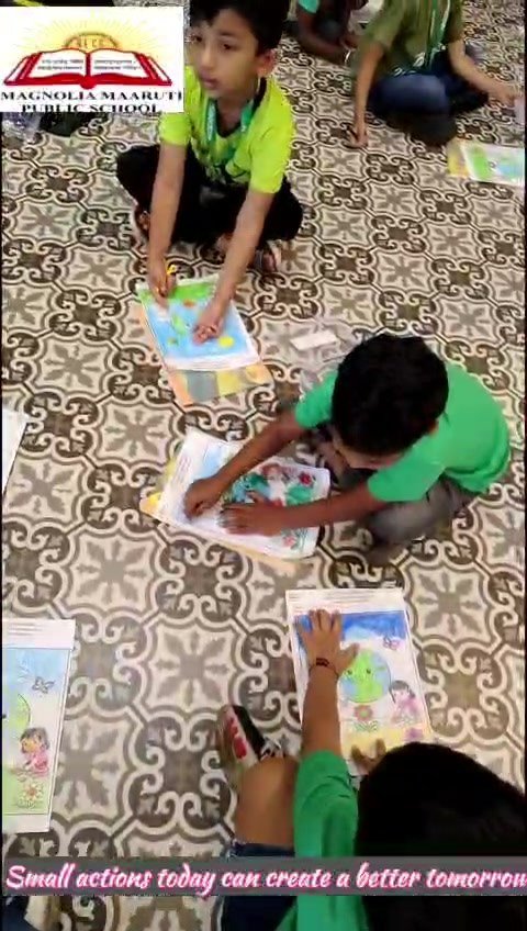 Students working on environment posters