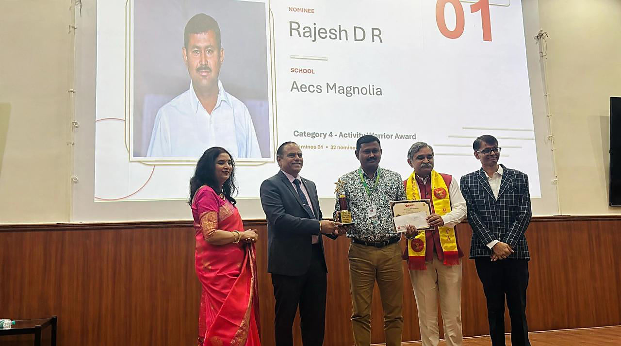 Mr. Rajesh D.R. receiving the Guru Samman Award 2026 Activity Warrior honour at the BSSCA ceremony